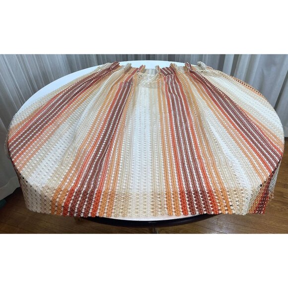 Vintage 70s curtain, beige brown rust ombre pattern, honeycomb mesh single panel - Picture 1 of 10
